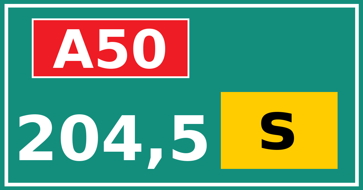 Hectometerbord A50 204,5 letter s