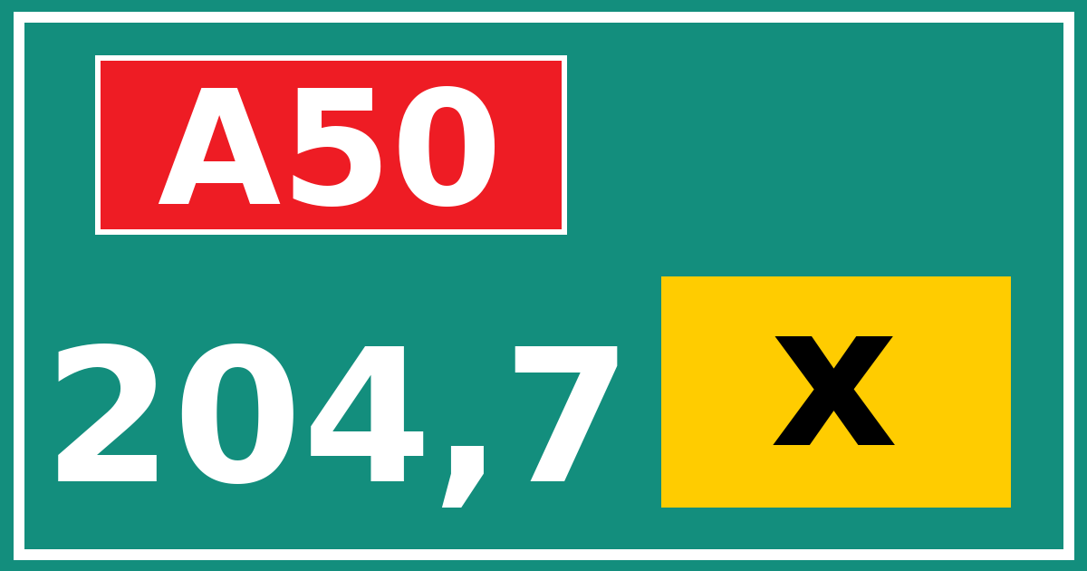 Hectometerbord A50 204,7 letter x