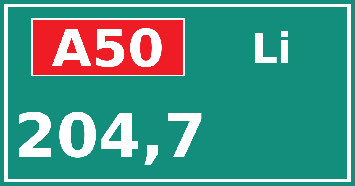 Hectometerbord A50 204,7 zijde Li