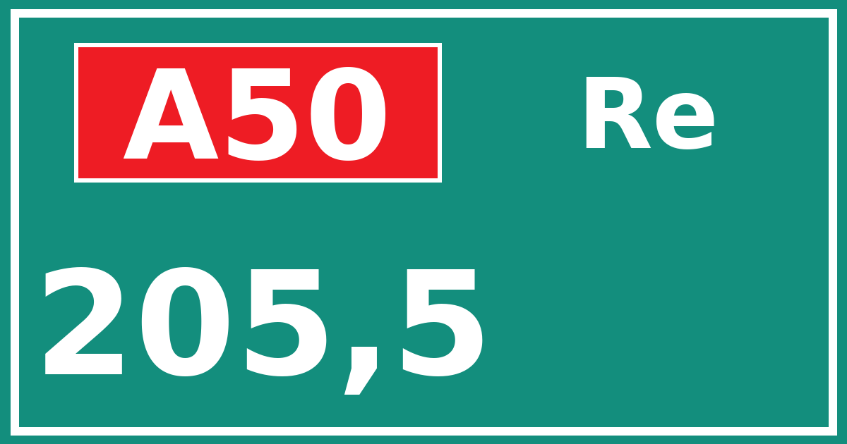 Hectometerbord A50 205,5 zijde Re