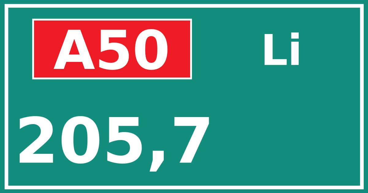Hectometerbord A50 205,7 zijde Li