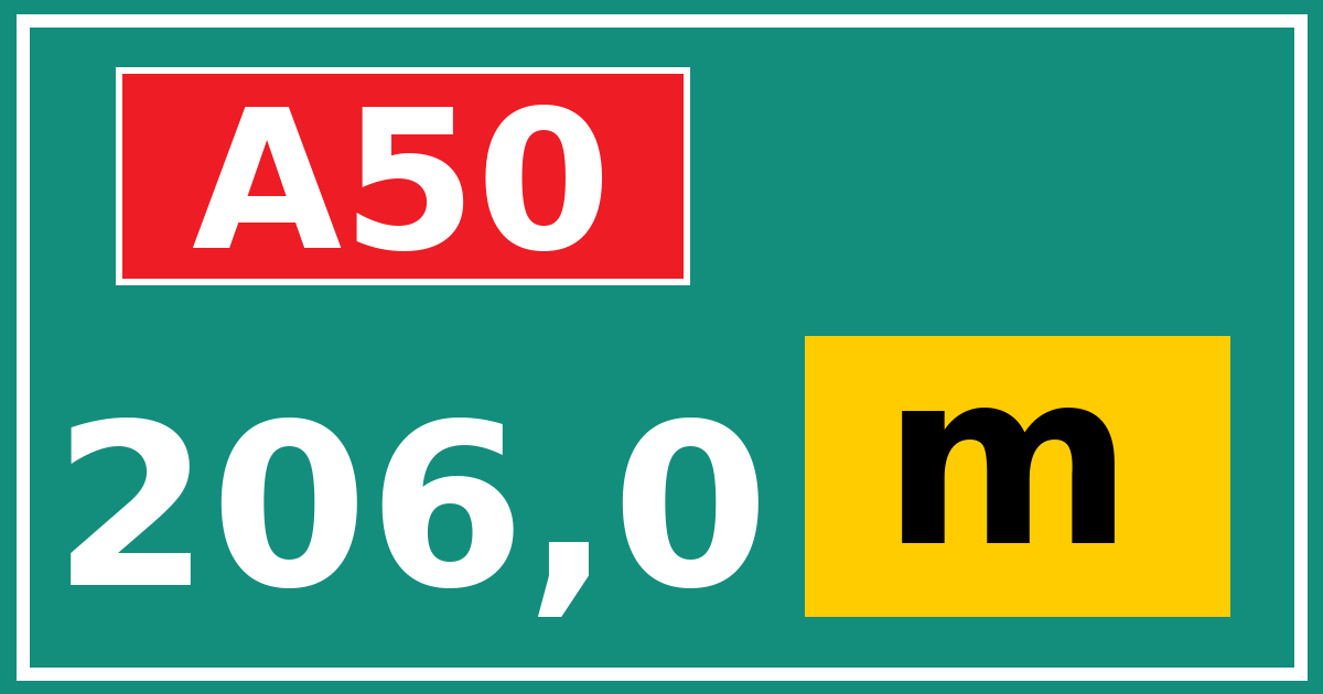 Hectometerbord A50 206,0 letter m