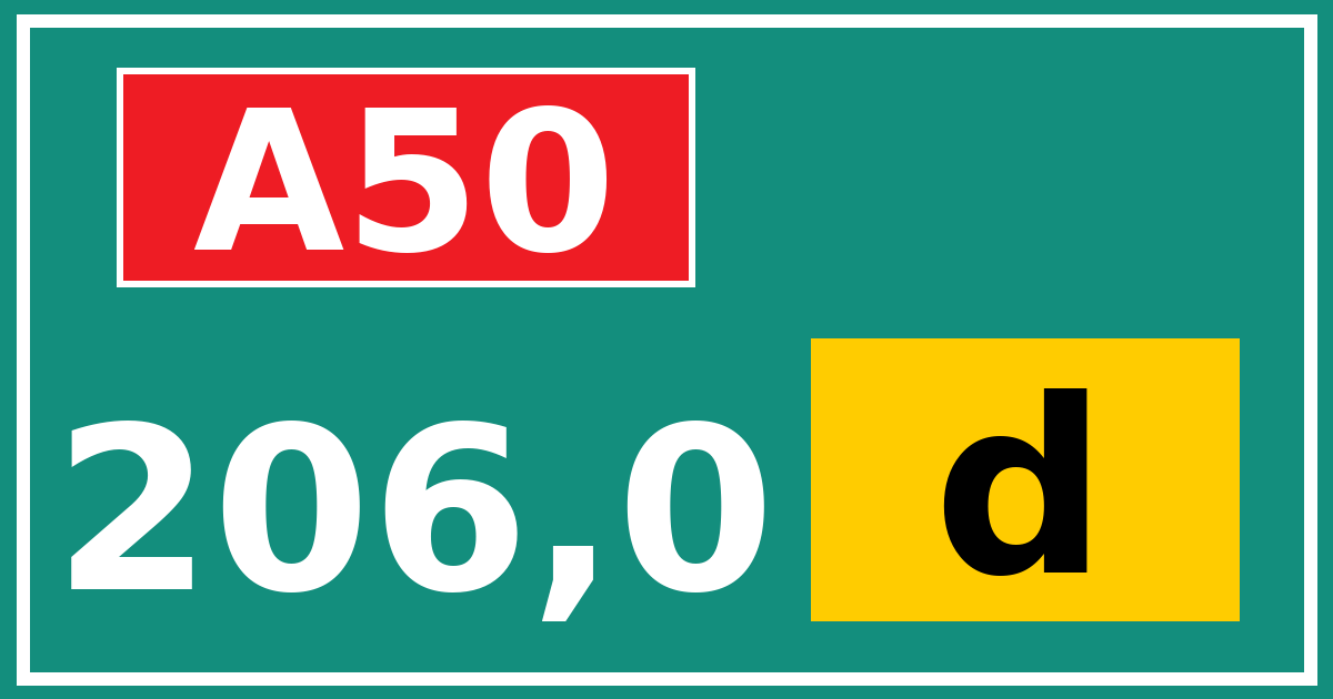 Hectometerbord A50 206,0 letter d