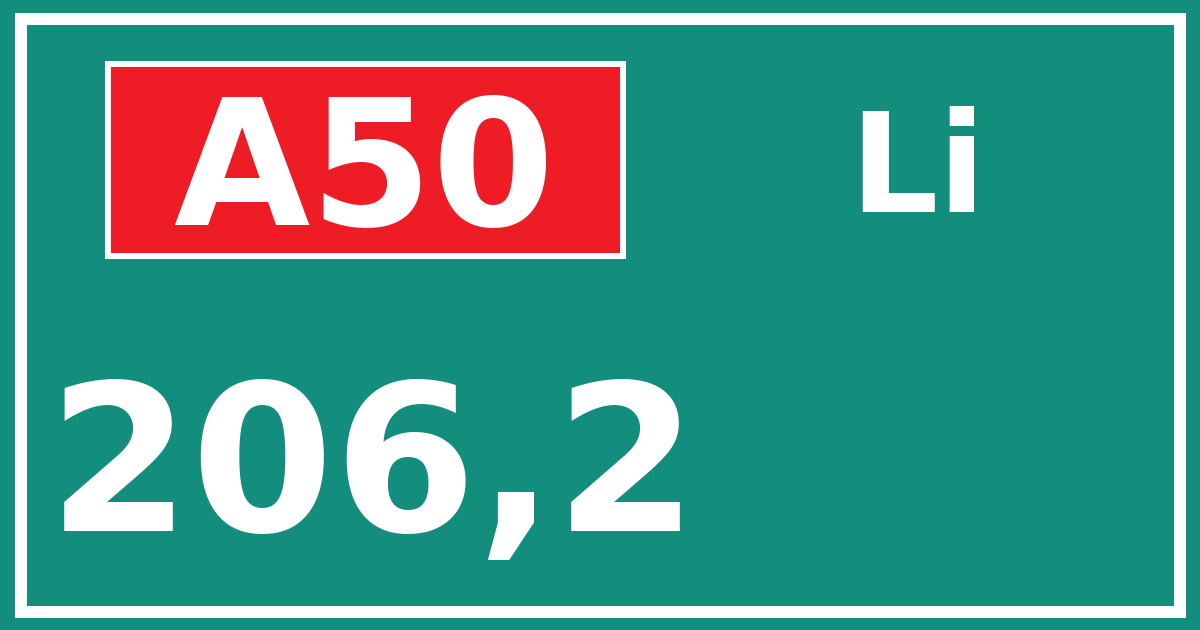 Hectometerbord A50 206,2 zijde Li