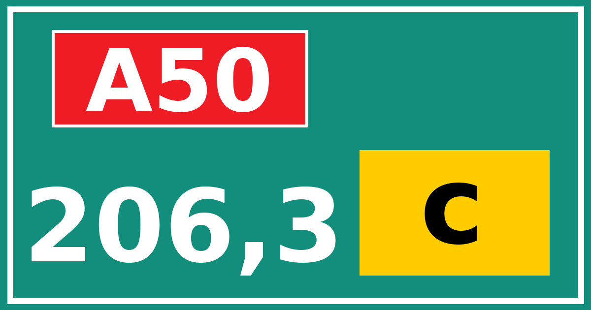 Hectometerbord A50 206,3 letter c
