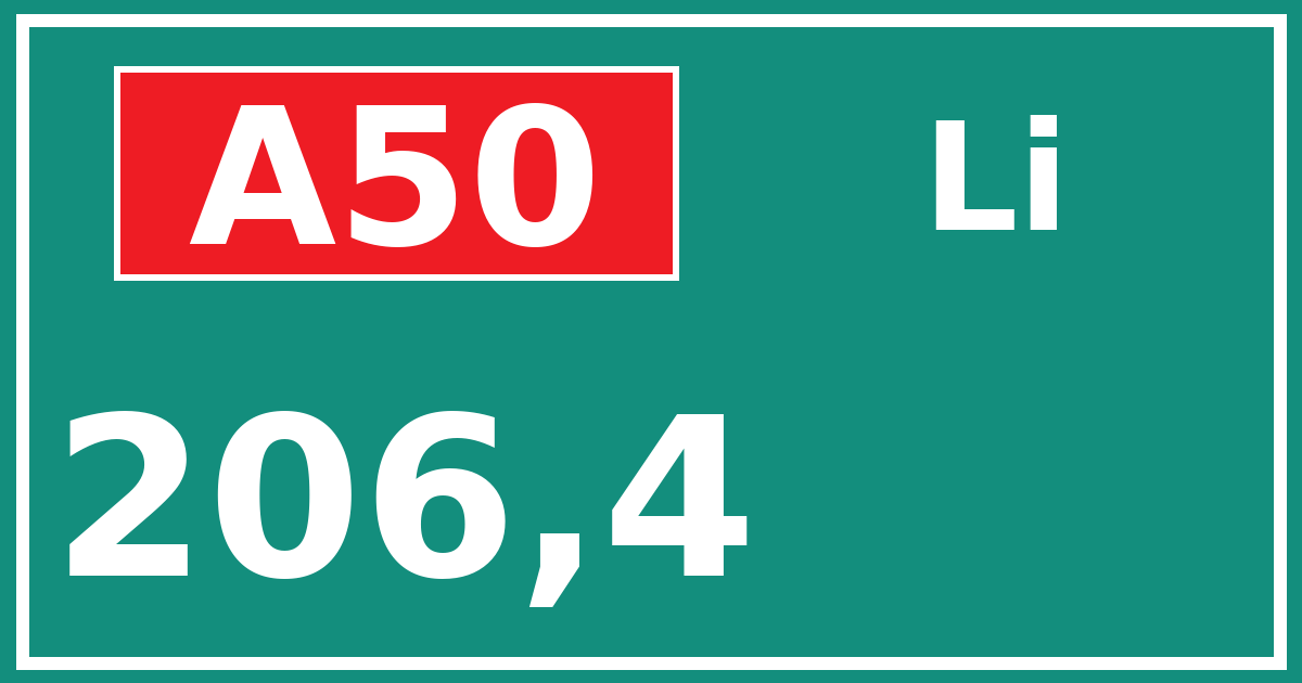 Hectometerbord A50 206,4 zijde Li