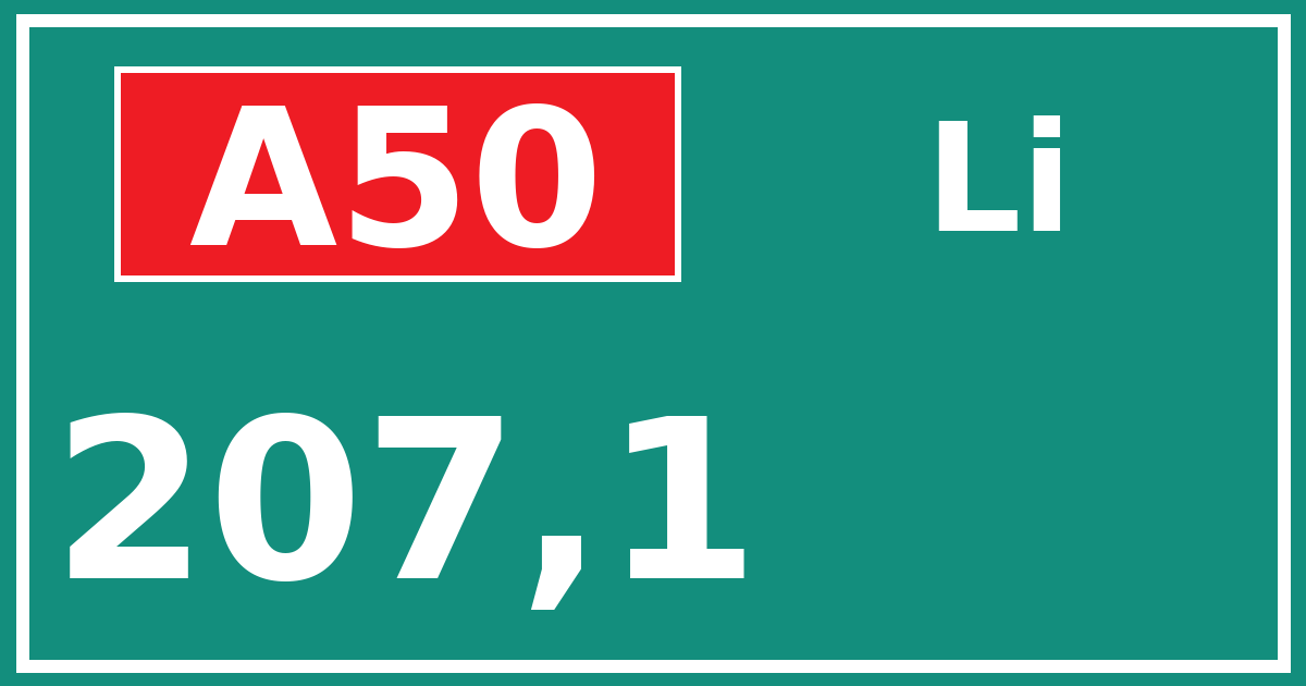 Hectometerbord A50 207,1 zijde Li