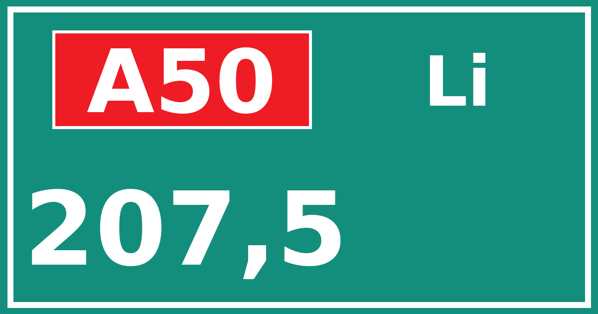 Hectometerbord A50 207,5 zijde Li