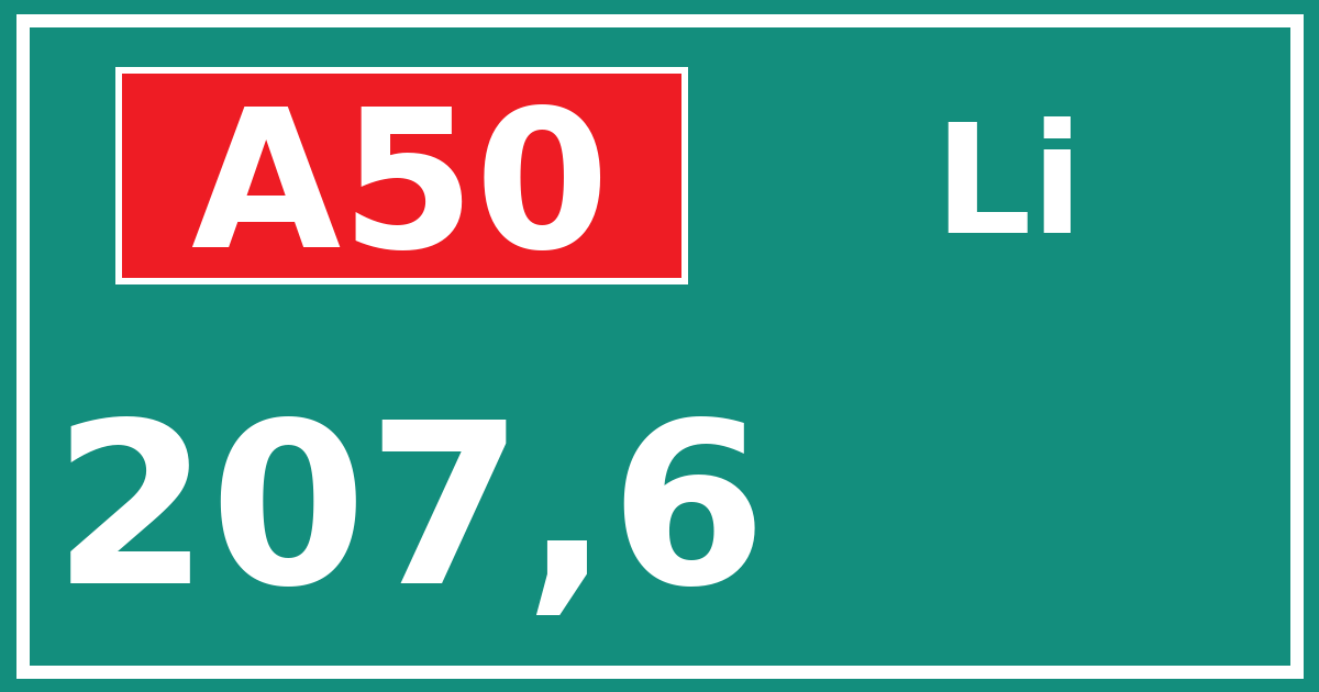 Hectometerbord A50 207,6 zijde Li