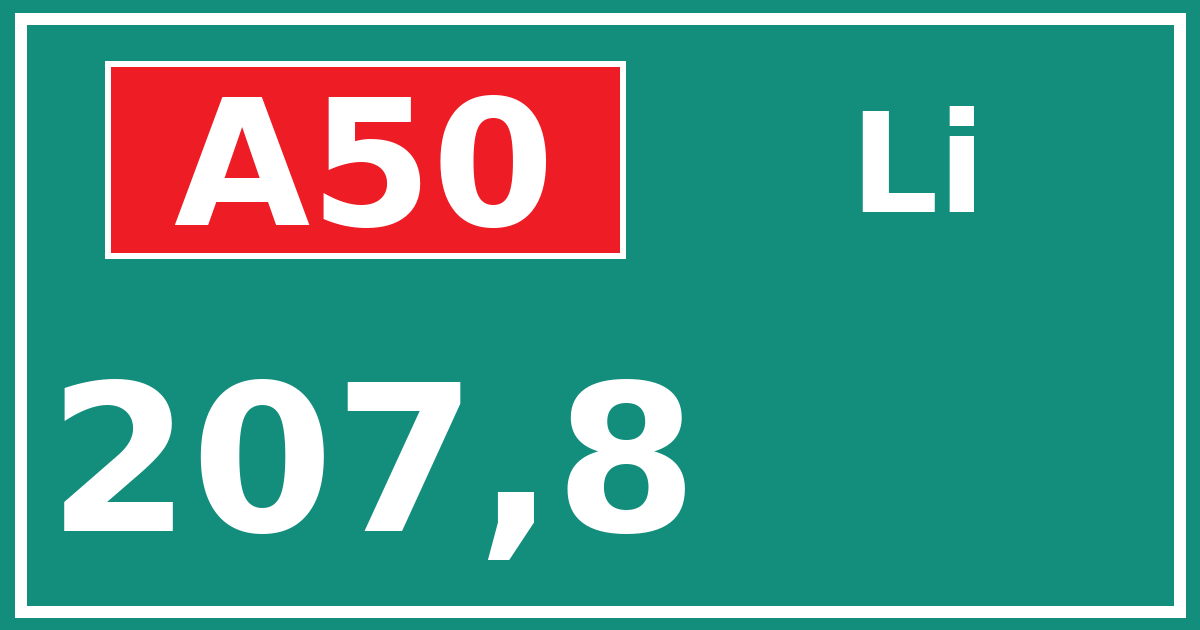 Hectometerbord A50 207,8 zijde Li