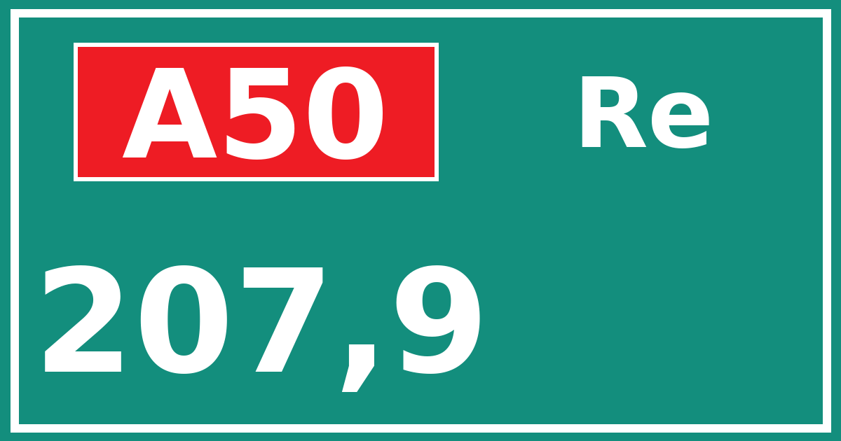 Hectometerbord A50 207,9 zijde Re