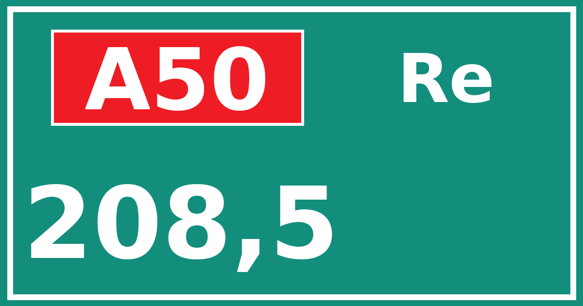 Hectometerbord A50 208,5 zijde Re