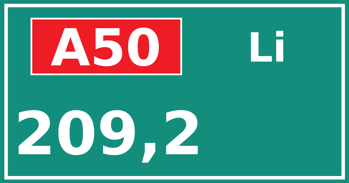 Hectometerbord A50 209,2 zijde Li
