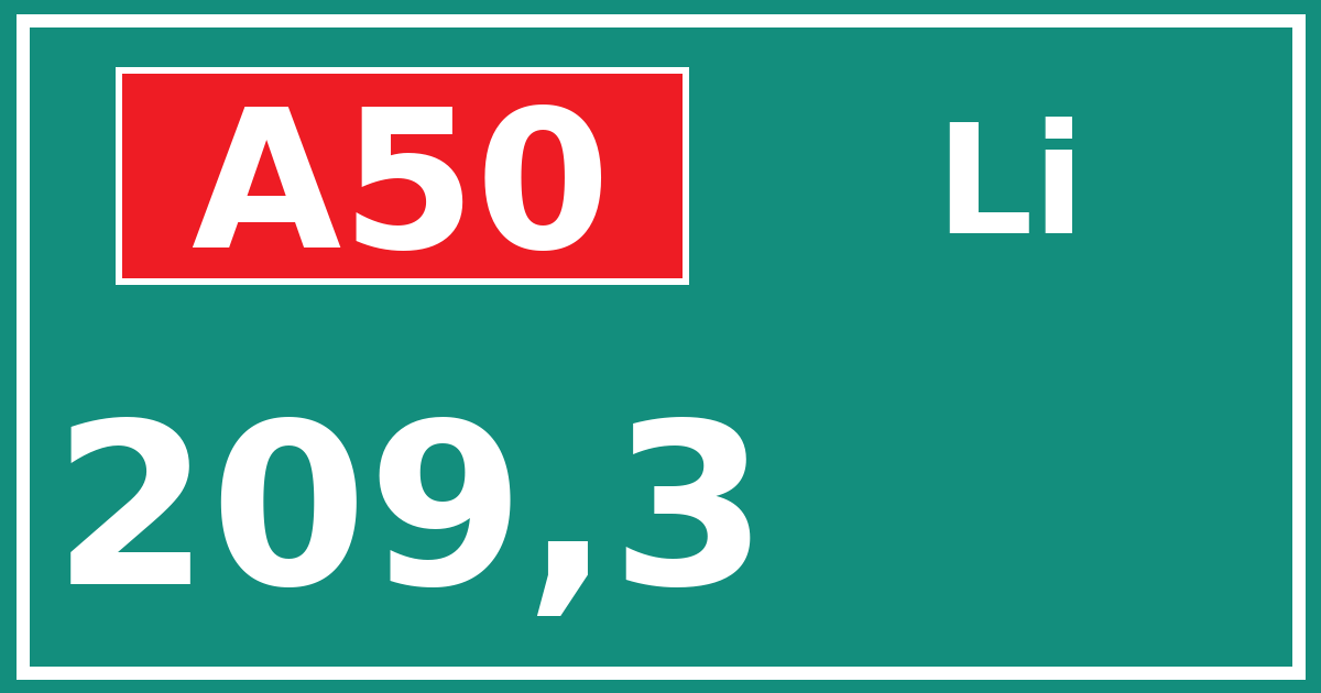 Hectometerbord A50 209,3 zijde Li