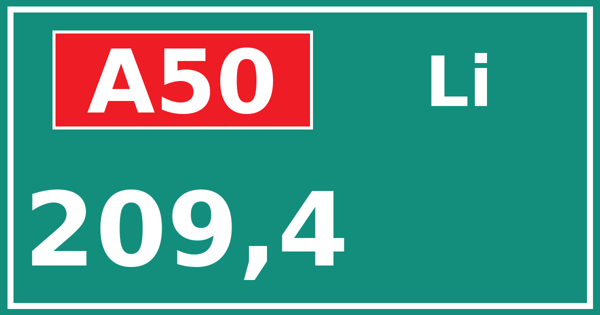 Hectometerbord A50 209,4 zijde Li