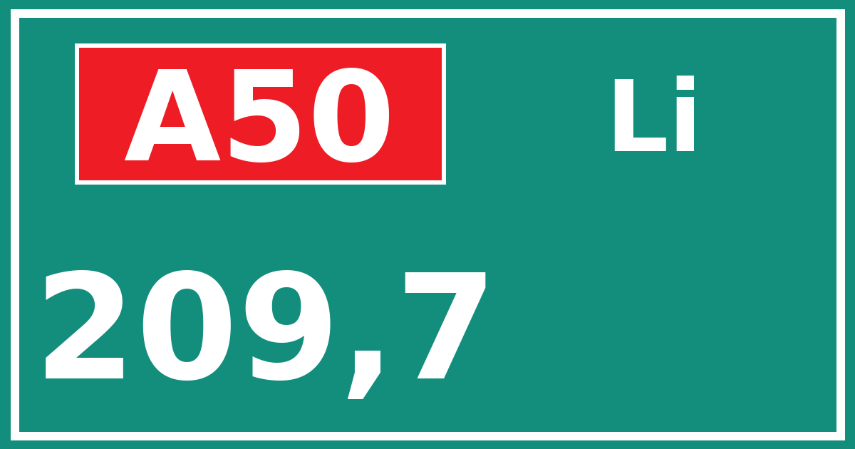 Hectometerbord A50 209,7 zijde Li