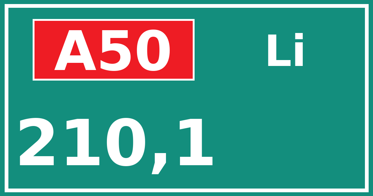 Hectometerbord A50 210,1 zijde Li