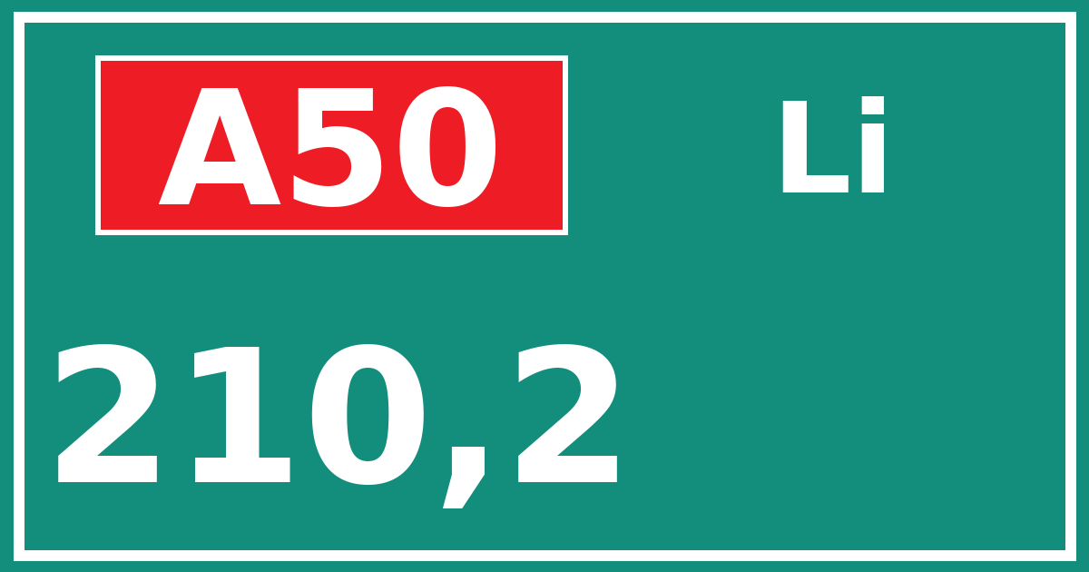 Hectometerbord A50 210,2 zijde Li
