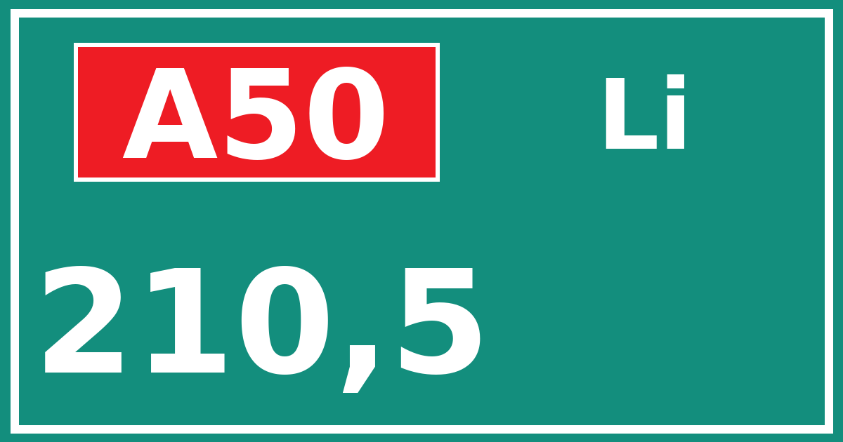 Hectometerbord A50 210,5 zijde Li