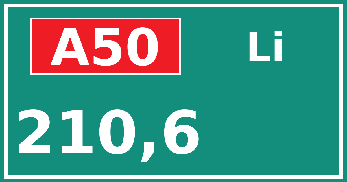 Hectometerbord A50 210,6 zijde Li