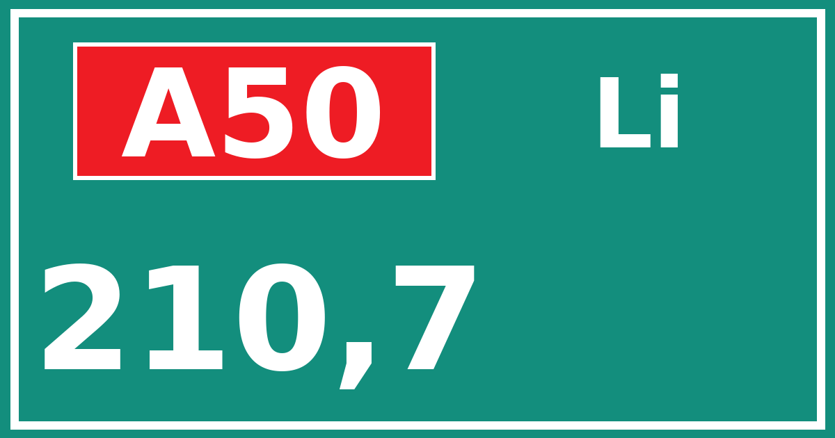 Hectometerbord A50 210,7 zijde Li