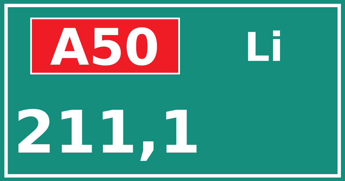 Hectometerbord A50 211,1 zijde Li