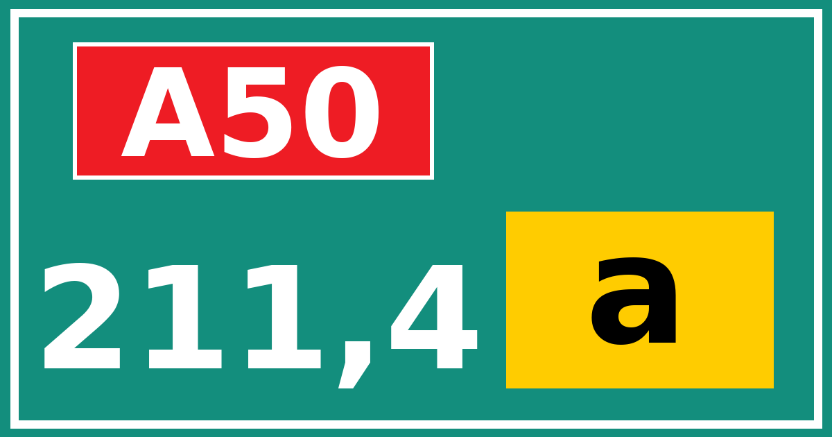 Hectometerbord A50 211,4 letter a