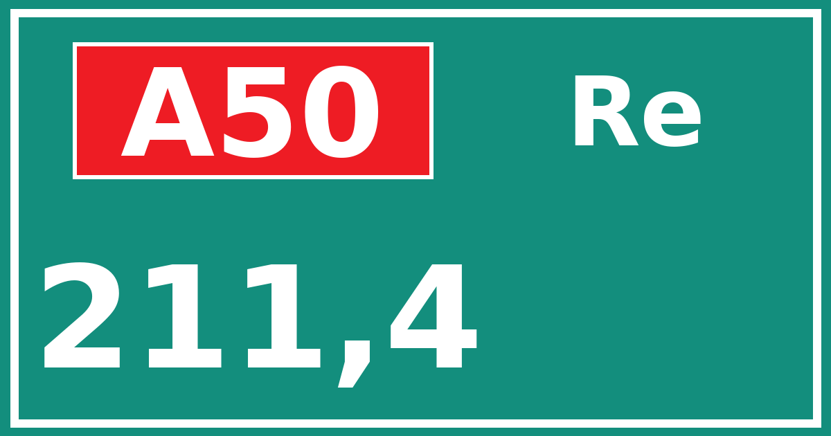 Hectometerbord A50 211,4 zijde Re