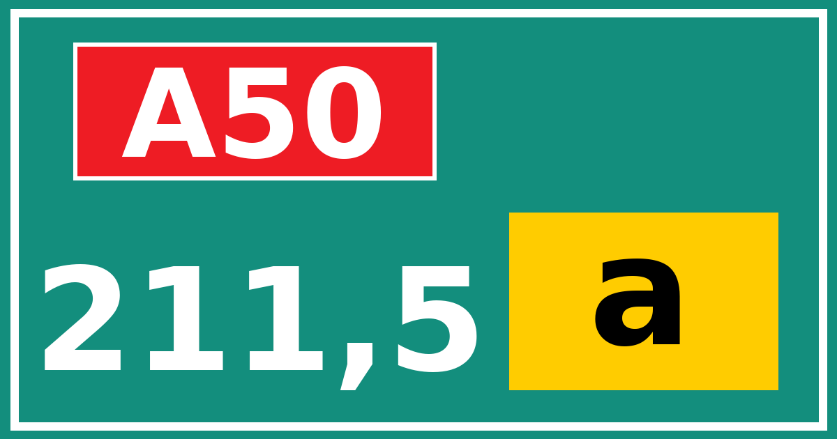 Hectometerbord A50 211,5 letter a