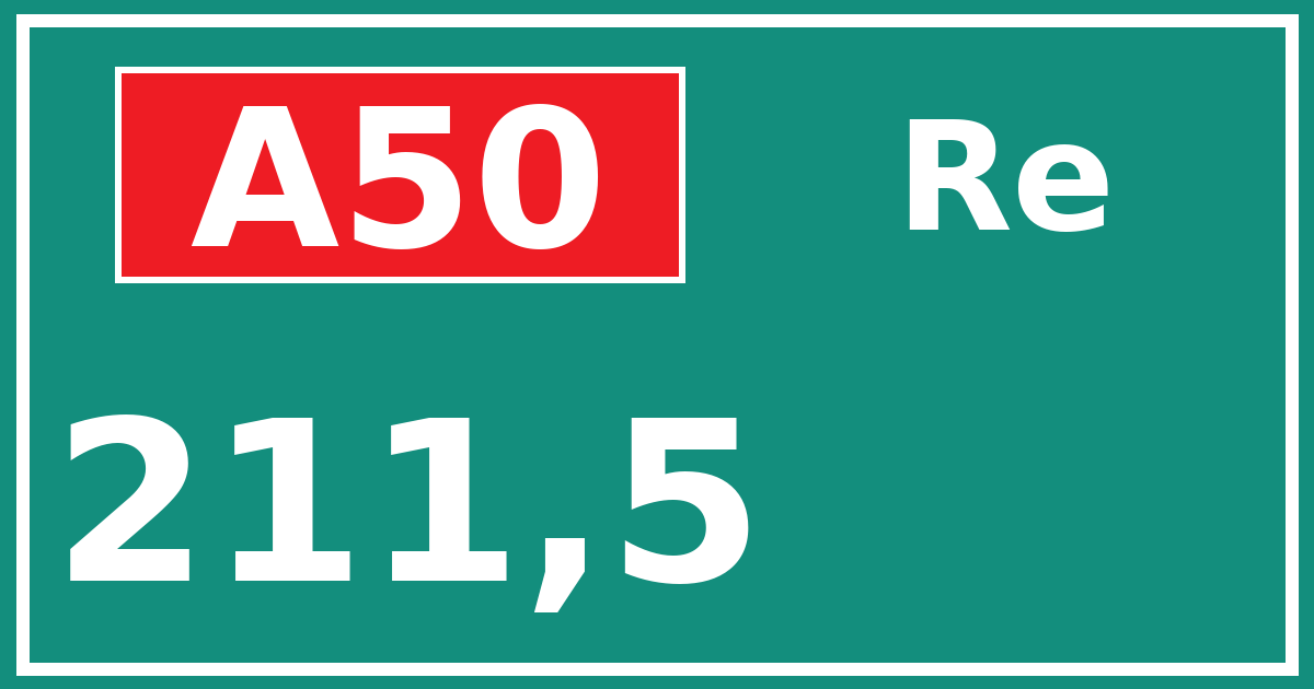 Hectometerbord A50 211,5 zijde Re