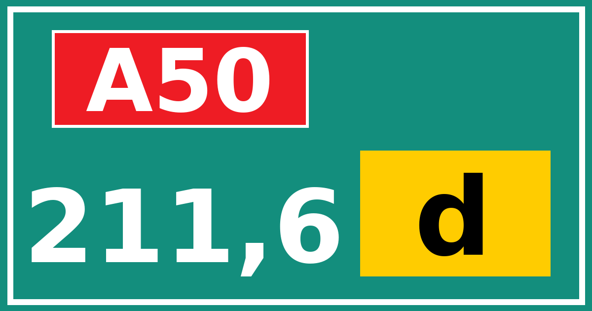 Hectometerbord A50 211,6 letter d