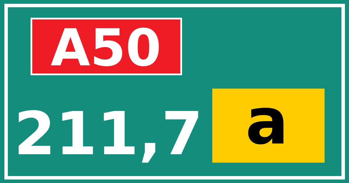 Hectometerbord A50 211,7 letter a