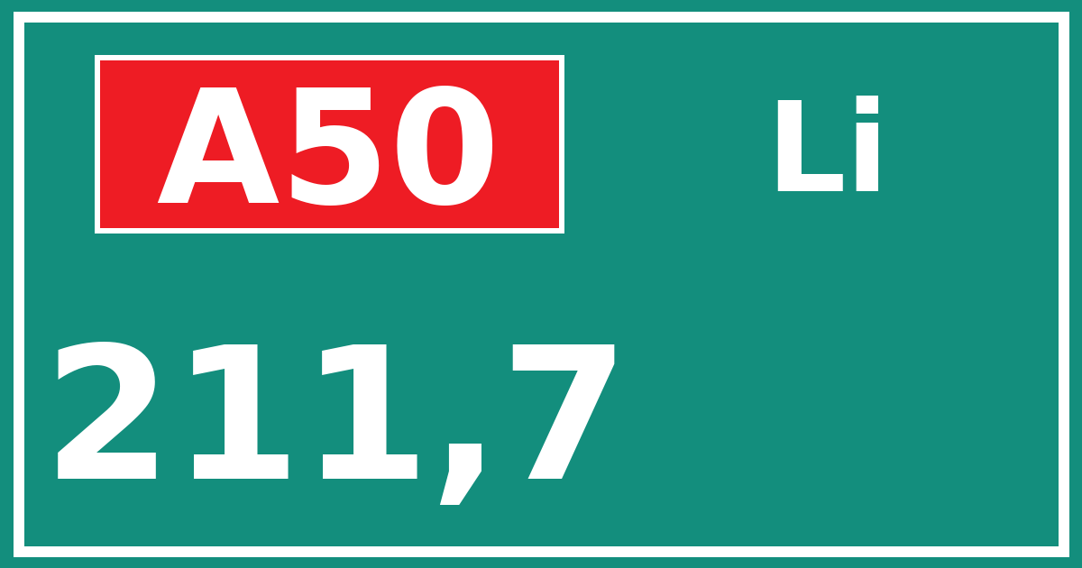 Hectometerbord A50 211,7 zijde Li