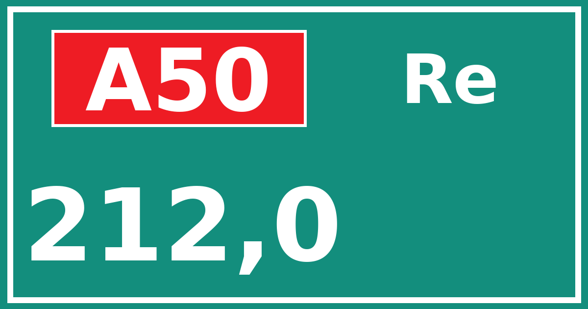 Hectometerbord A50 212,0 zijde Re