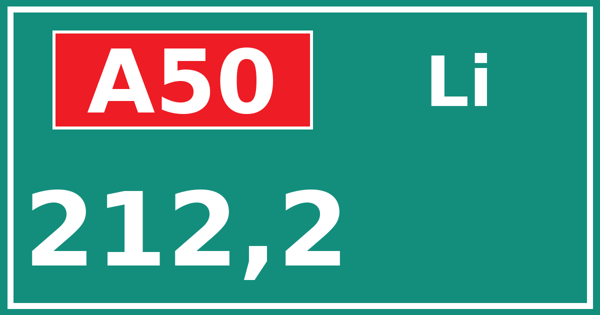 Hectometerbord A50 212,2 zijde Li