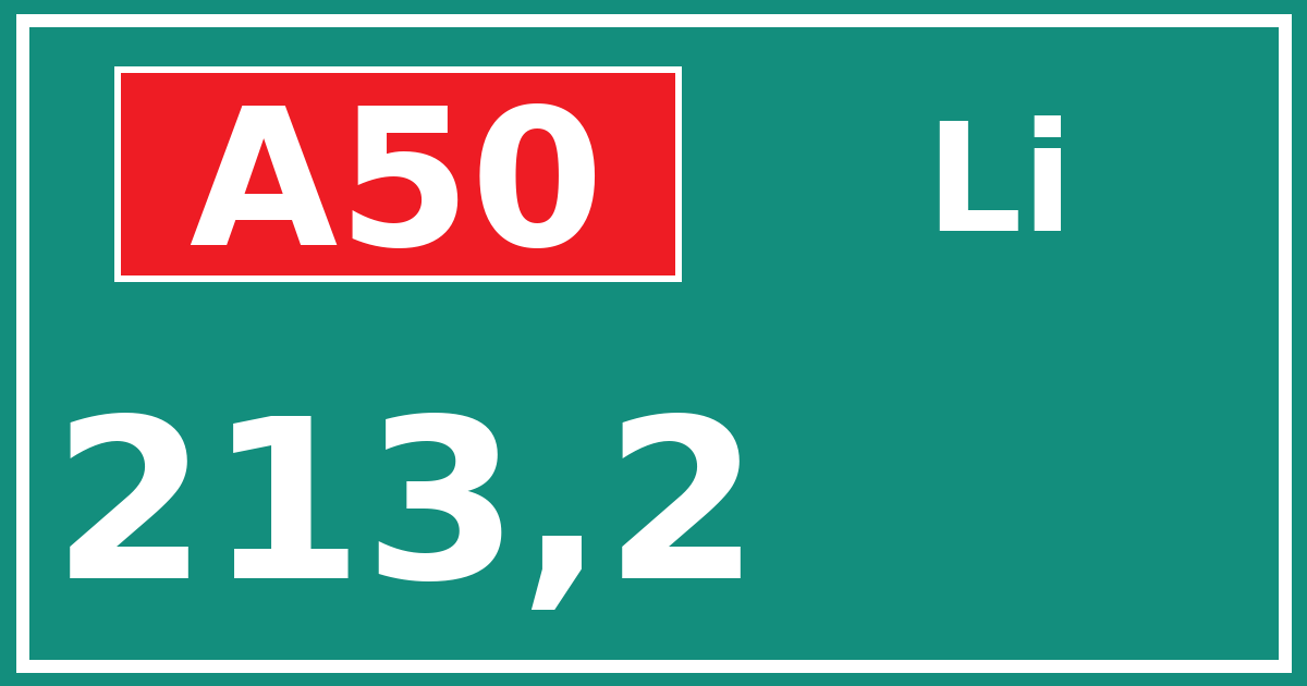 Hectometerbord A50 213,2 zijde Li