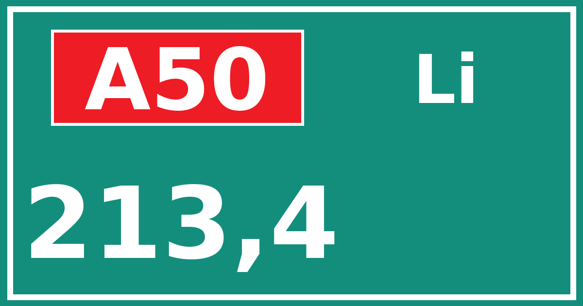 Hectometerbord A50 213,4 zijde Li