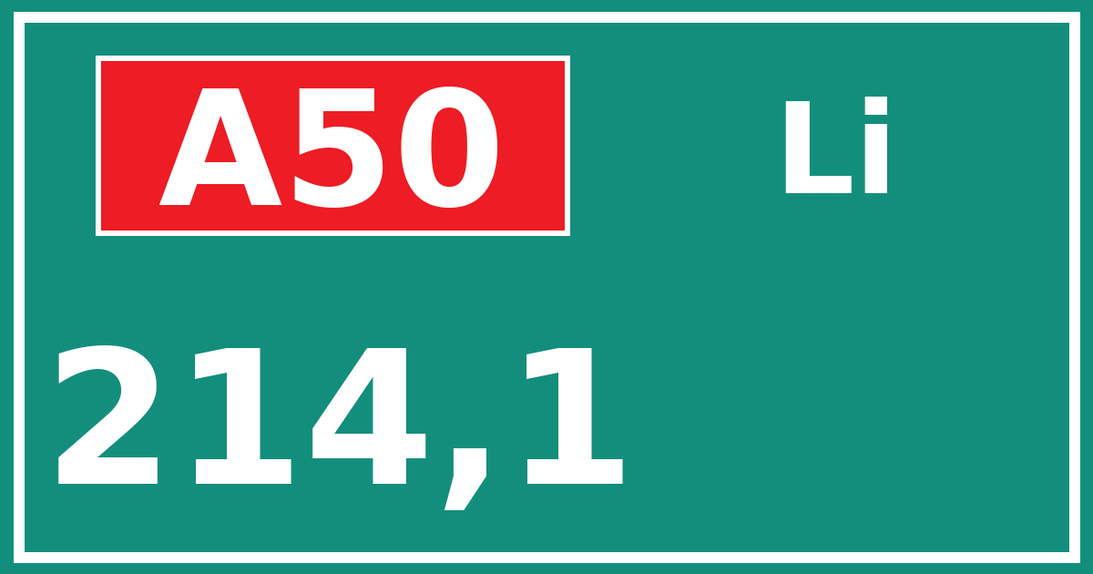 Hectometerbord A50 214,1 zijde Li