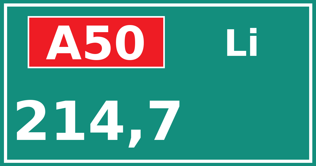 Hectometerbord A50 214,7 zijde Li