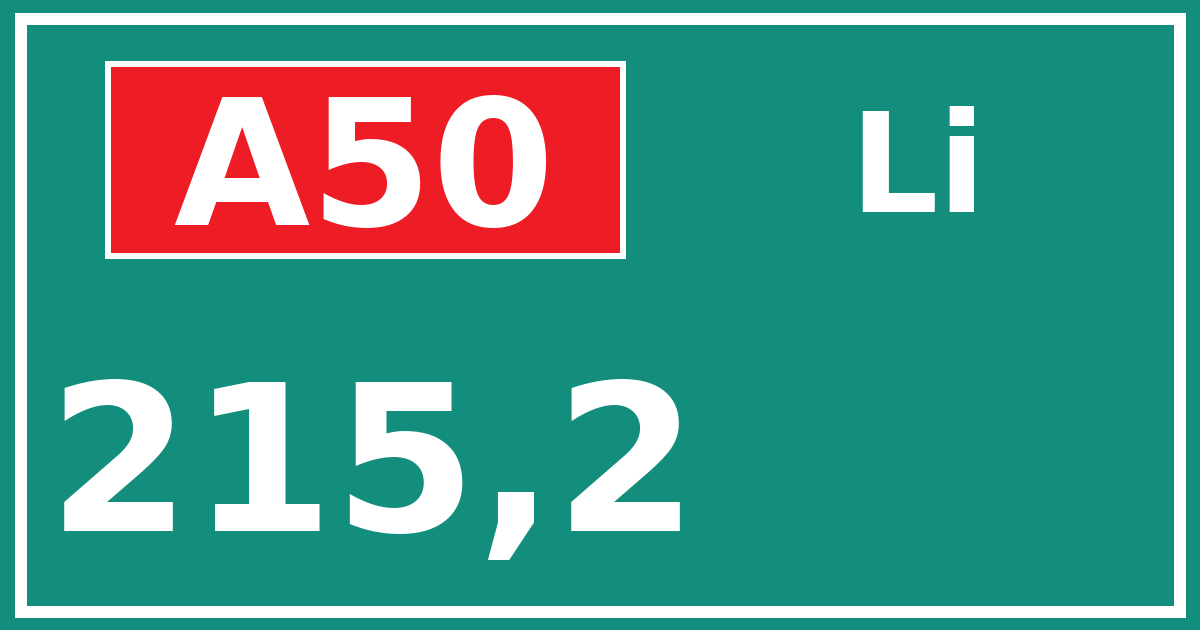 Hectometerbord A50 215,2 zijde Li