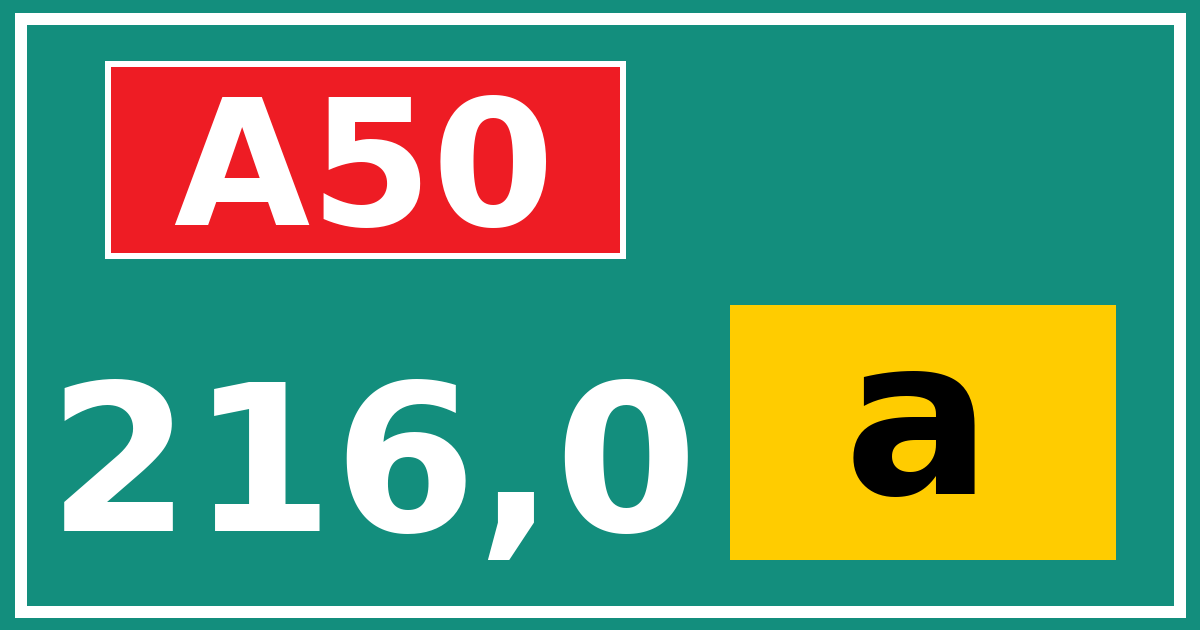 Hectometerbord A50 216,0 letter a