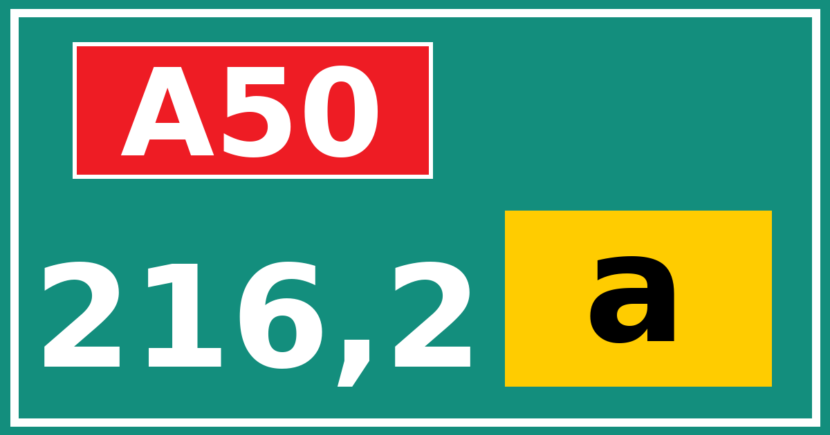 Hectometerbord A50 216,2 letter a