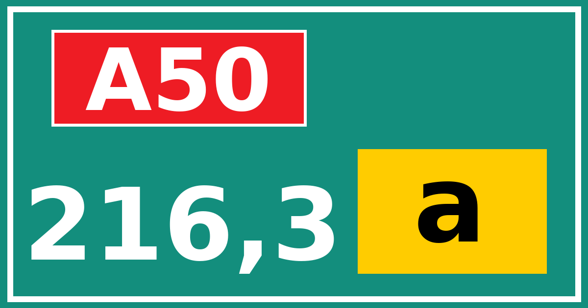Hectometerbord A50 216,3 letter a