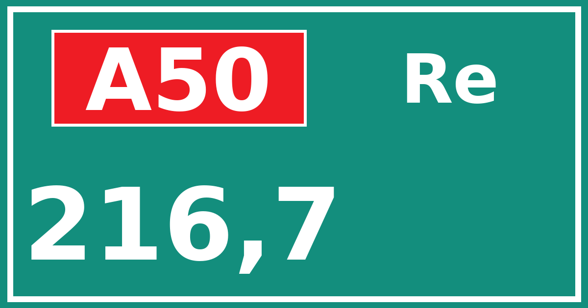 Hectometerbord A50 216,7 zijde Re