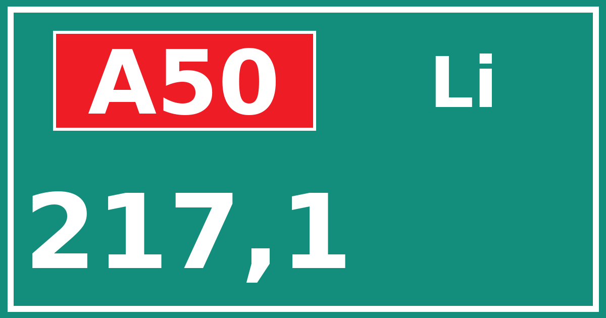 Hectometerbord A50 217,1 zijde Li