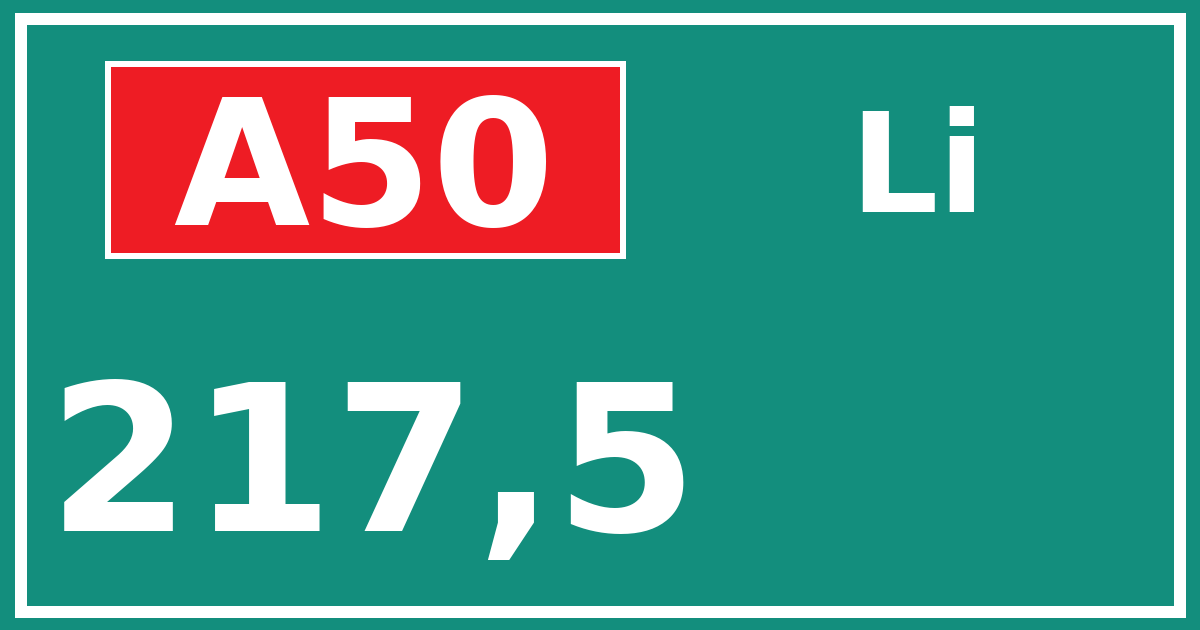 Hectometerbord A50 217,5 zijde Li