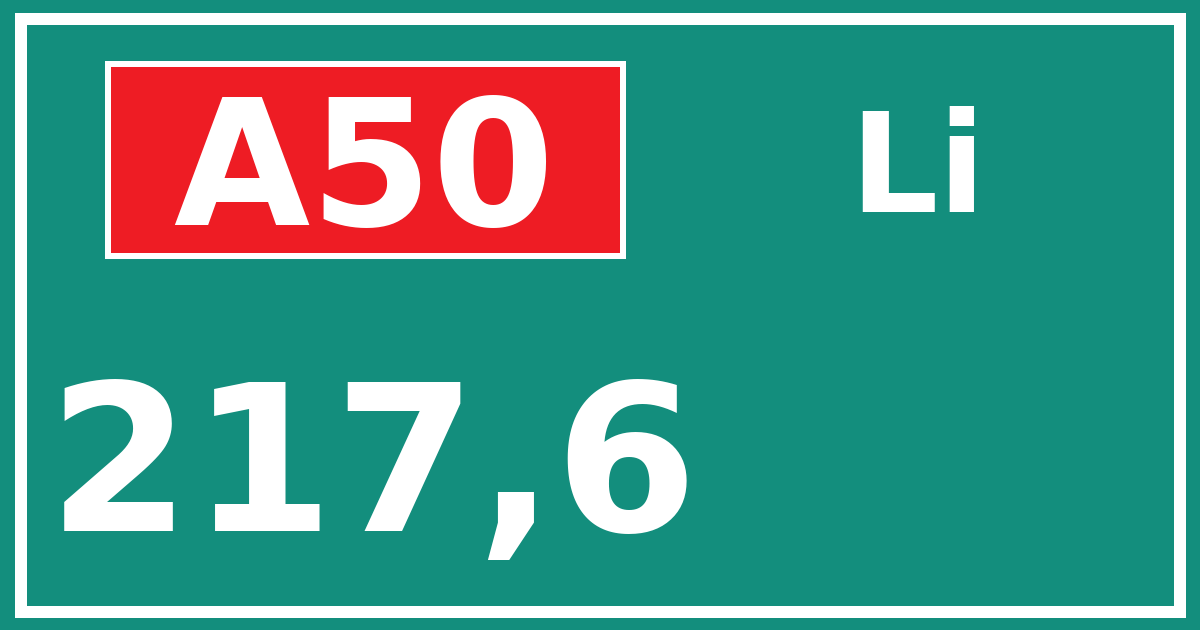 Hectometerbord A50 217,6 zijde Li