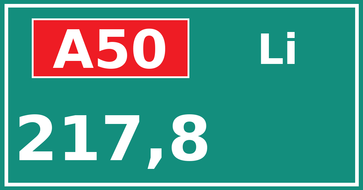 Hectometerbord A50 217,8 zijde Li