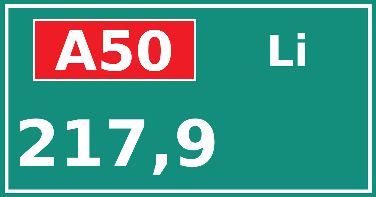 Hectometerbord A50 217,9 zijde Li