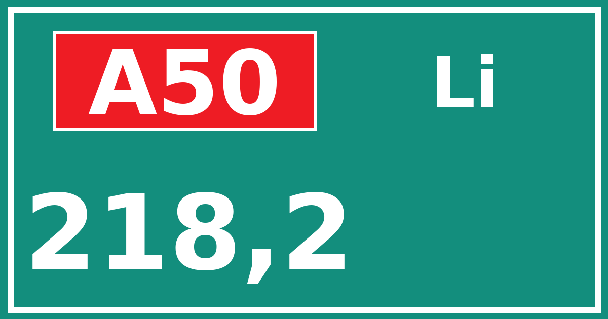 Hectometerbord A50 218,2 zijde Li